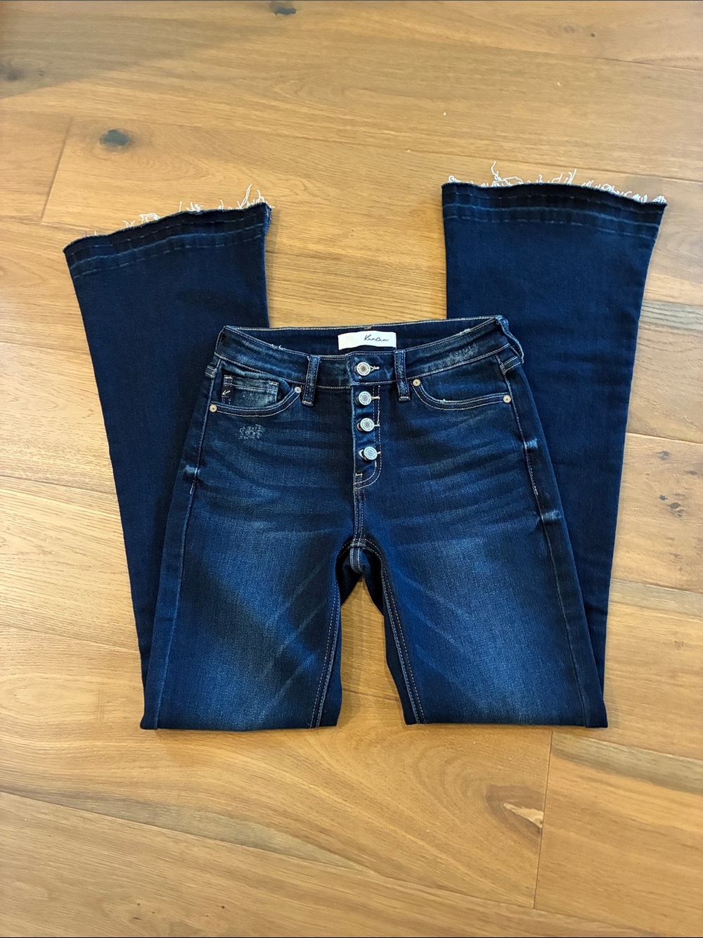 KanCan Dark Blue Button-Front Flare Jeans